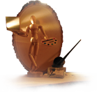 Artist manikin with cut log behind.